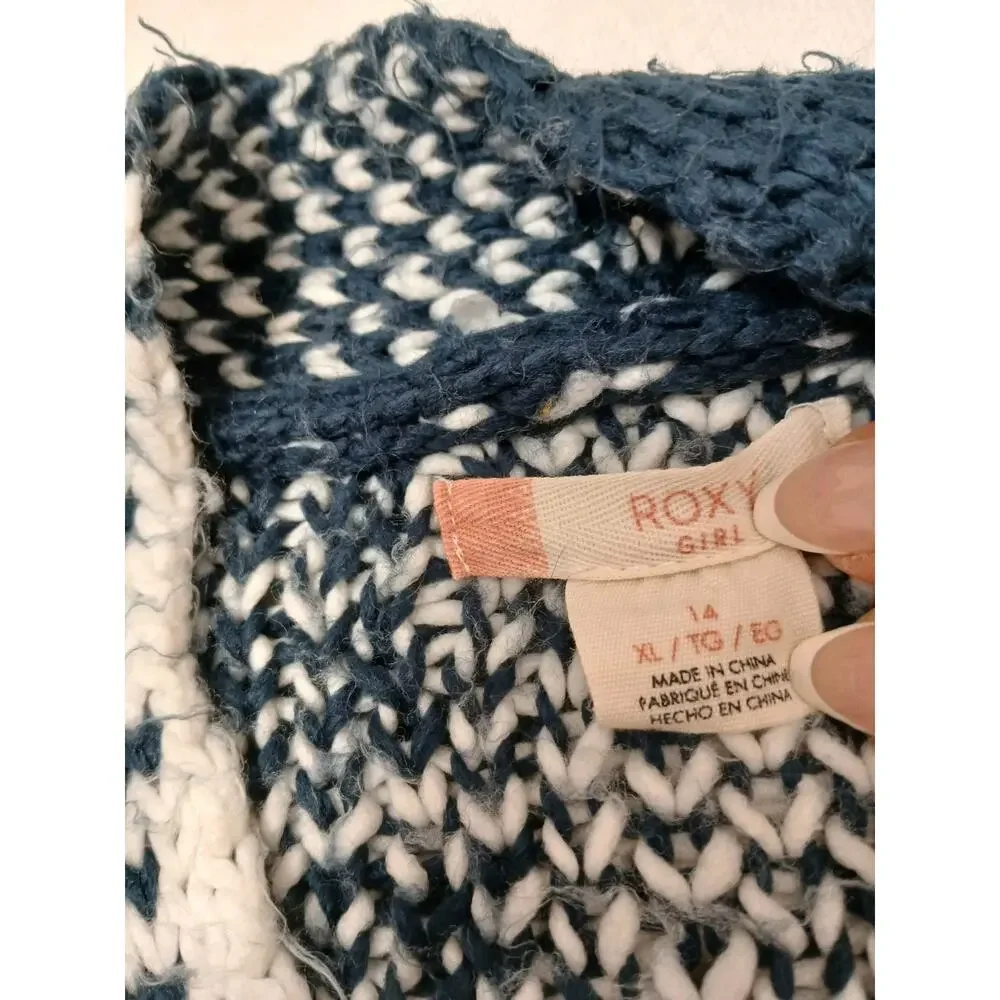 Roxy Peaceful Steph Cardigan Girls Big Sz XL‎ Blue White Tribal Aztec Women XS/S